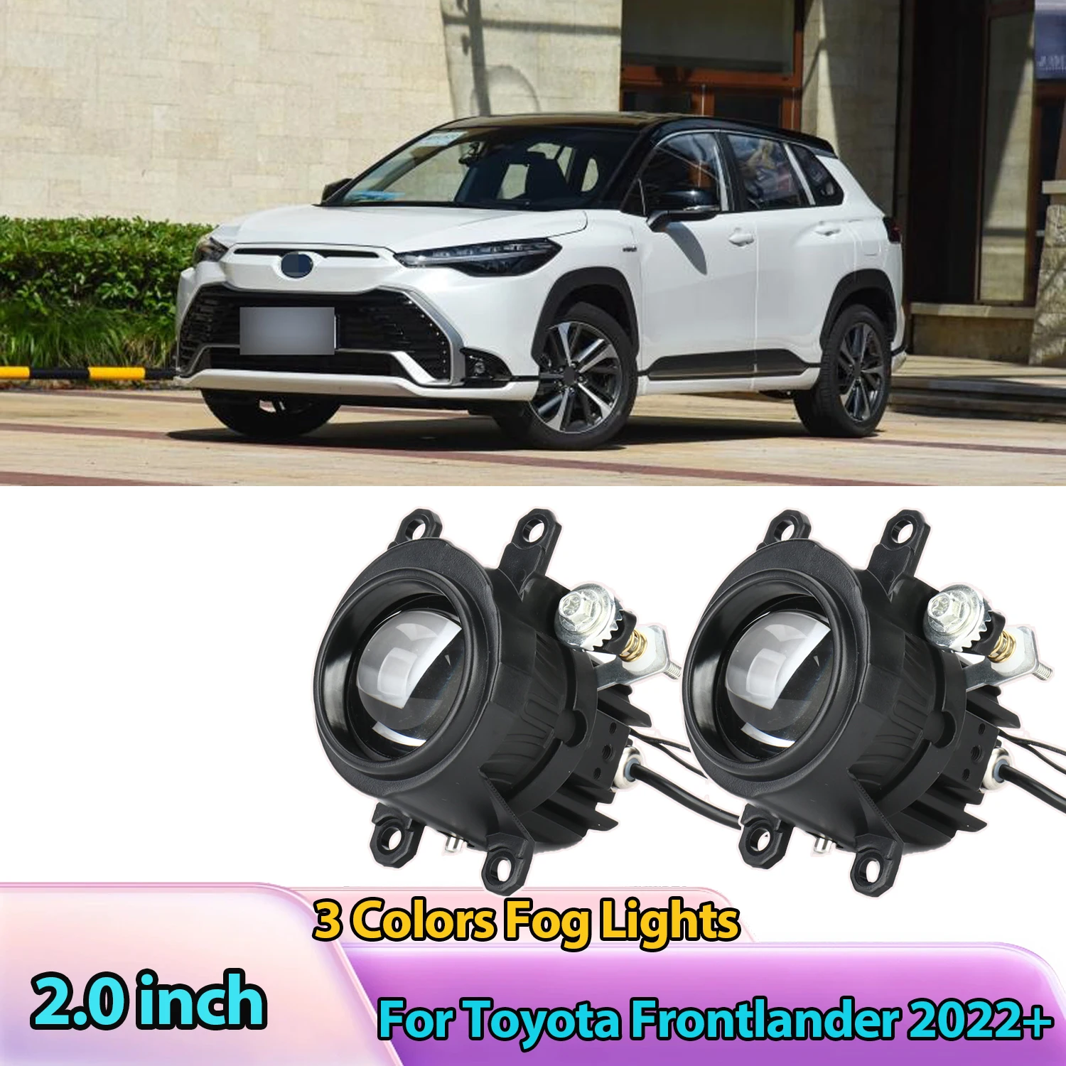 2 Inch Led HD Laser Projector Lens Fog Light External Auxiliary Lighting 3 Color Led Driving Lamp For Toyota Frontlander 2022+