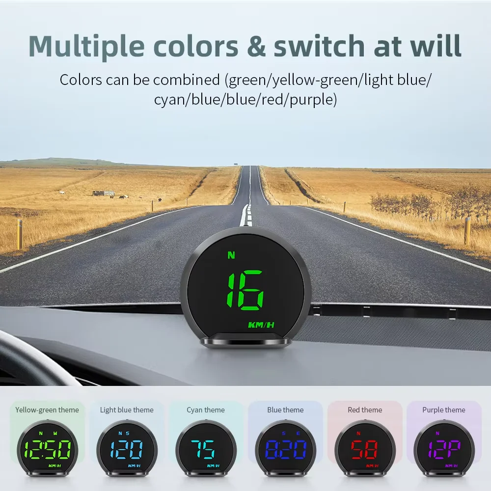 6-Color Switchable  2.25-Inch LED Display Head-Up Display WiiYii G13 GPS Speedometer HUD USB-C Port with Overspeed+Fatigue Alarm