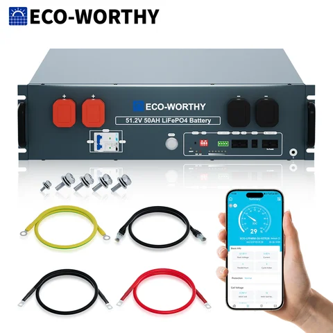 ECO-WORTHY 48V 50Ah LiFePO4 Server Rack Battery, 3U Rack-Mount Lithium Battery with Bluetooth & Wi-Fi, Smart BMS, CAN/RS485 Comm