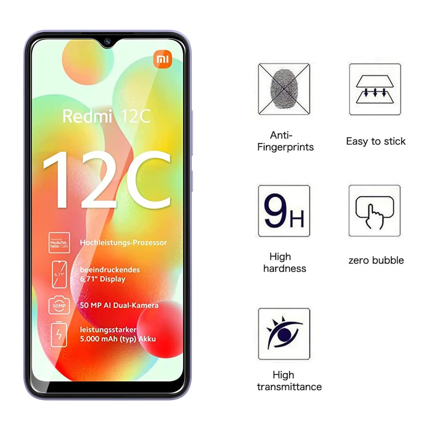 

HD Full Cover Tempered Glass For Xiaomi Redmi 12C Film
