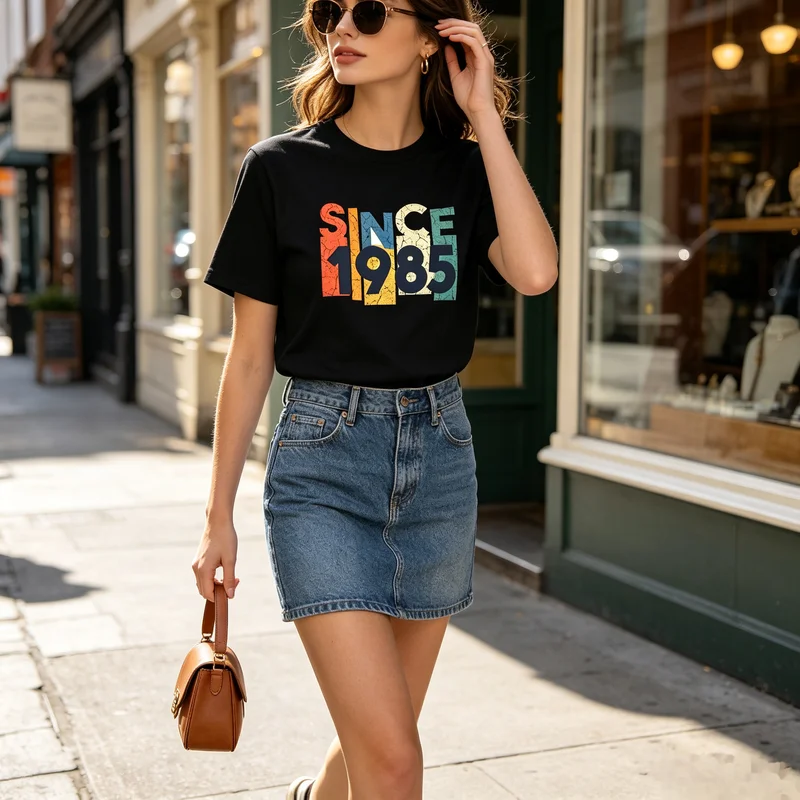 Since 1985 Vintage Birth Year Graphic T-Shirt Retro Colorful Cotton Short Sleeve Tee Men Women Streetwear Casual Birthday Gift