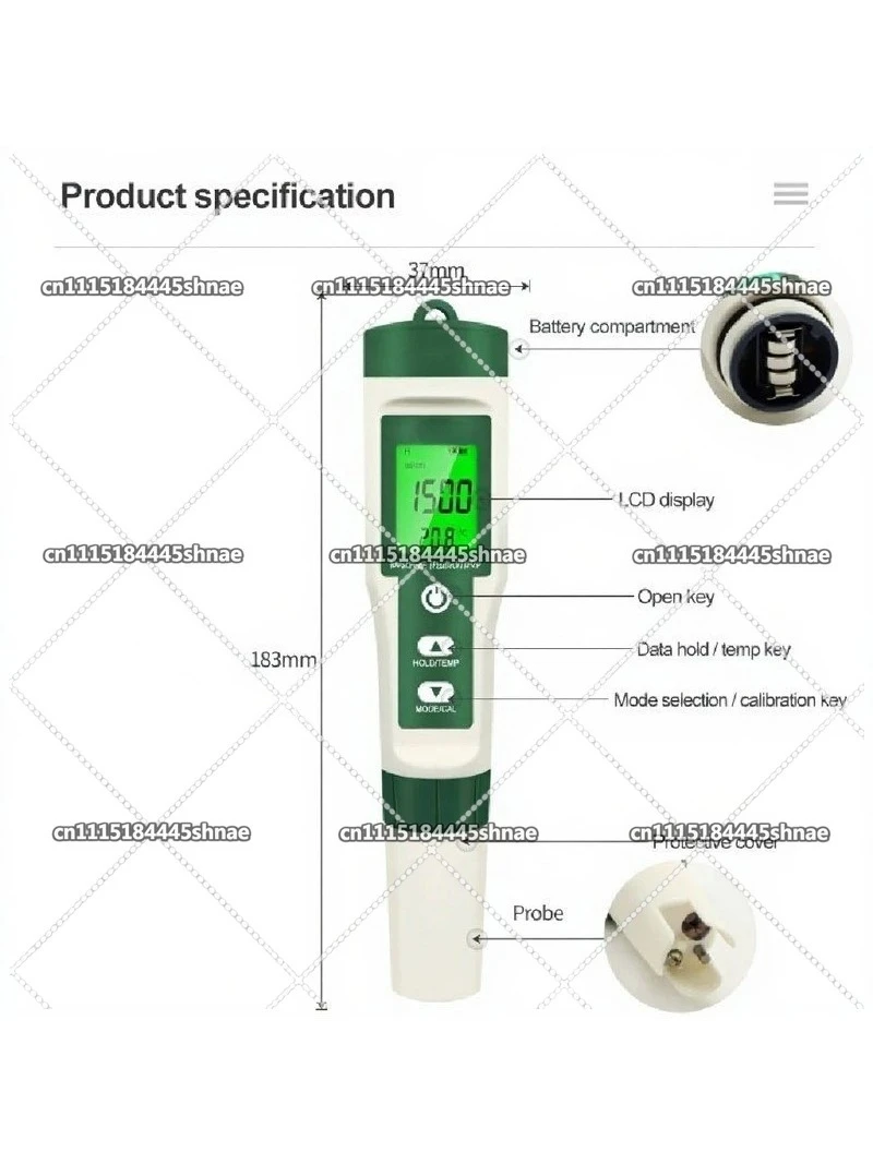 Digital PH Meter 10 in 1 Resistivity/Nutrient Solution Fertility/H2/Temp/ORP/EC/TDS/Salinity/S.G/PH Meter Water Quality Tester