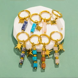 18K Gold Plated Stainless Steel Hoop Earrings for Women Vintage Colorful Natural Stone Charms Trendy Waterproof Jewelry Gifts