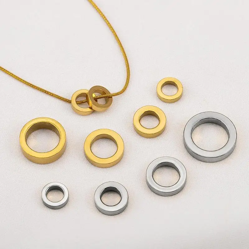 10 Stück Edelstahl-Abstandshalter-Perlen mit großem Loch, flach, rund, für DIY-Armbänder, Halsketten, Bastelarbeiten, Schmuckherstellung, Material – Detail 3