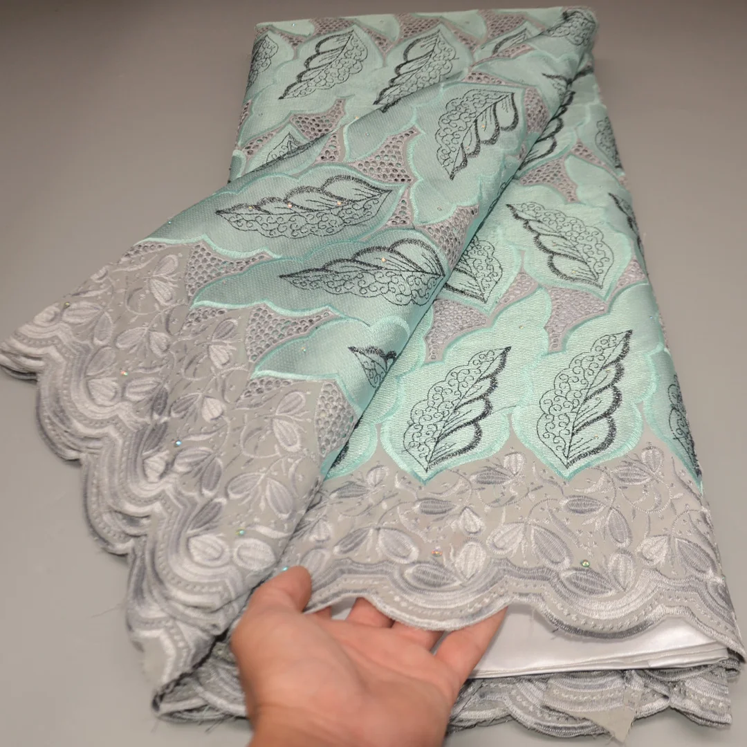 

(5yards/pc) high quality light mint green African cotton lace embroidered Swiss voile lace fabric for party dress CLP371