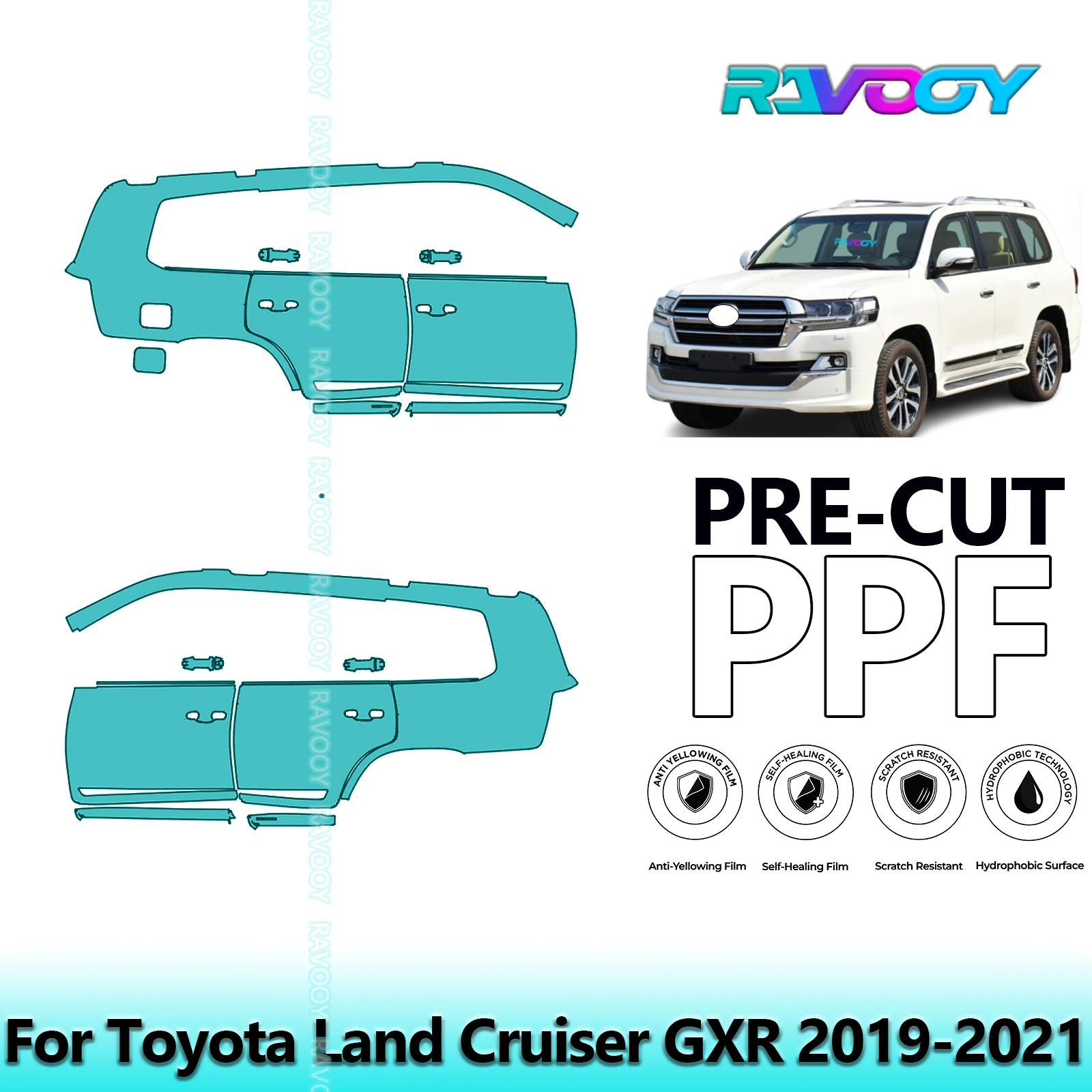 

For Toyota Land Cruiser GXR 2019-2021 8.5mil Clear Matte Pre-Cut PPF Door & A/B Pillar Kit TPU Paint Protection Film Set