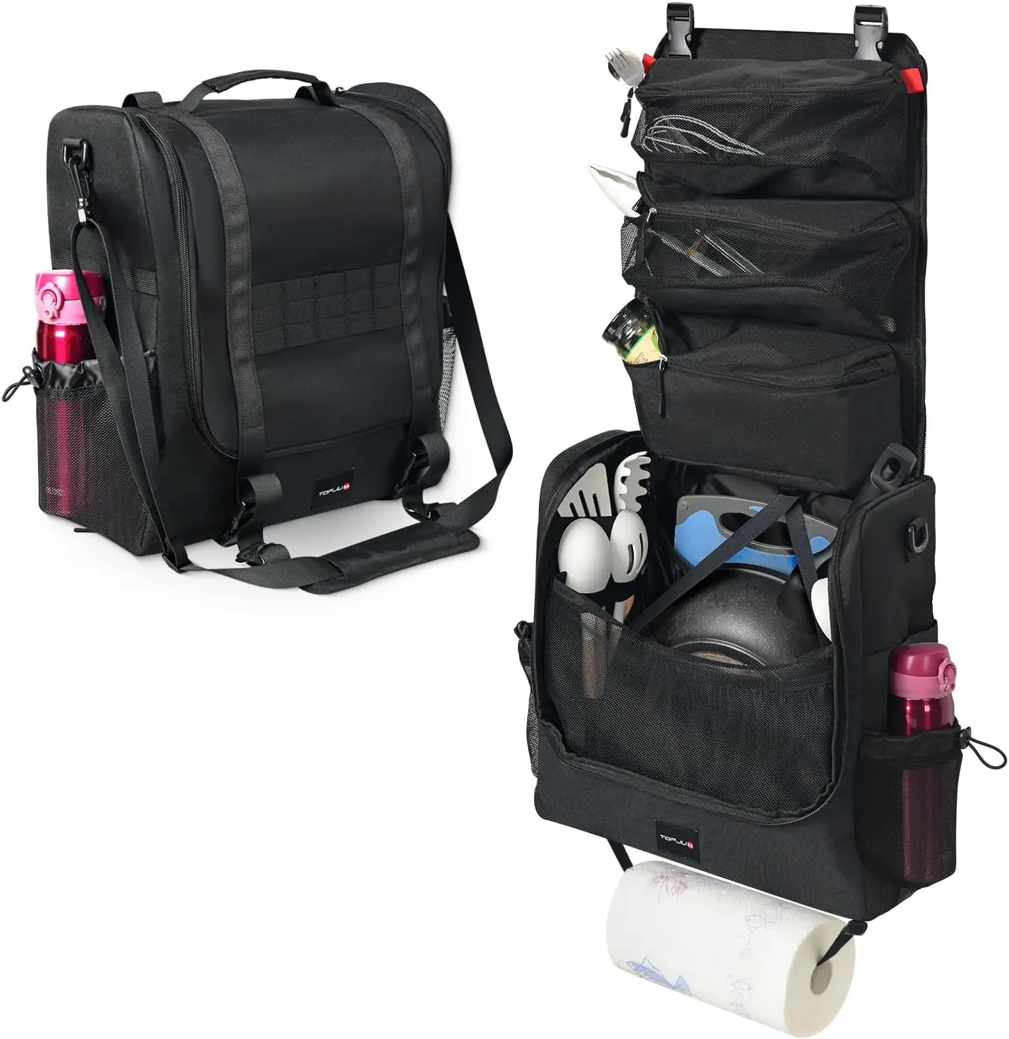 

Портативный органайзер для кемпинговой кухни с несколькими карманами, держателем для бумажных полотенец и местом для хранения кухонных инструментов и посуды