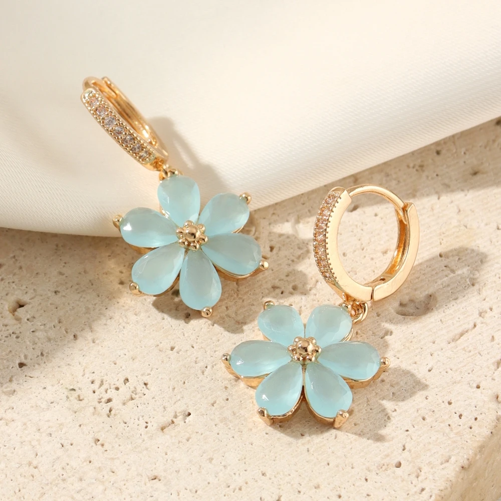 Flowers Shape Dangle Earrings for Women 2025 New Fashion Zirconia Drop Earring Golden Wedding Party Jewelry Accessories