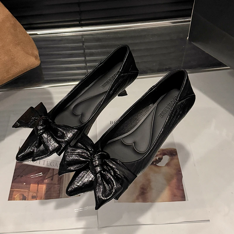 

French Heels Women Stiletto Kitten Heel 2026 New Fashion Bow Single Shoes