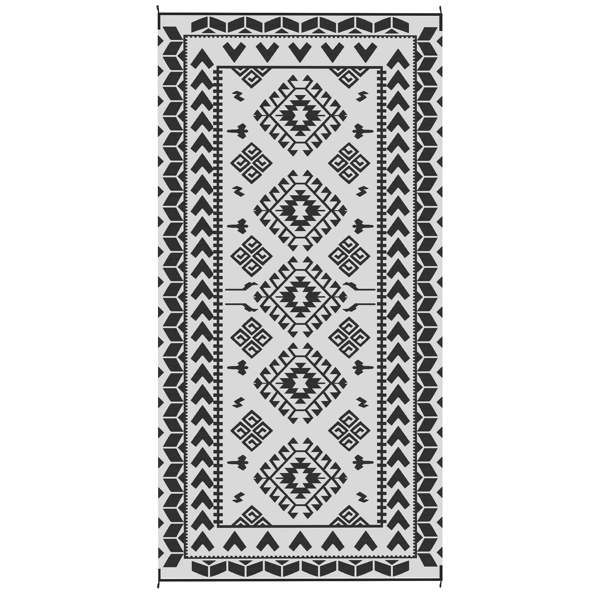 

For Outsunny Reversible Outdoor Rug, Waterproof Plastic Straw with Carry Bag, 9' x 18', Black & White Rhombus Patchwork