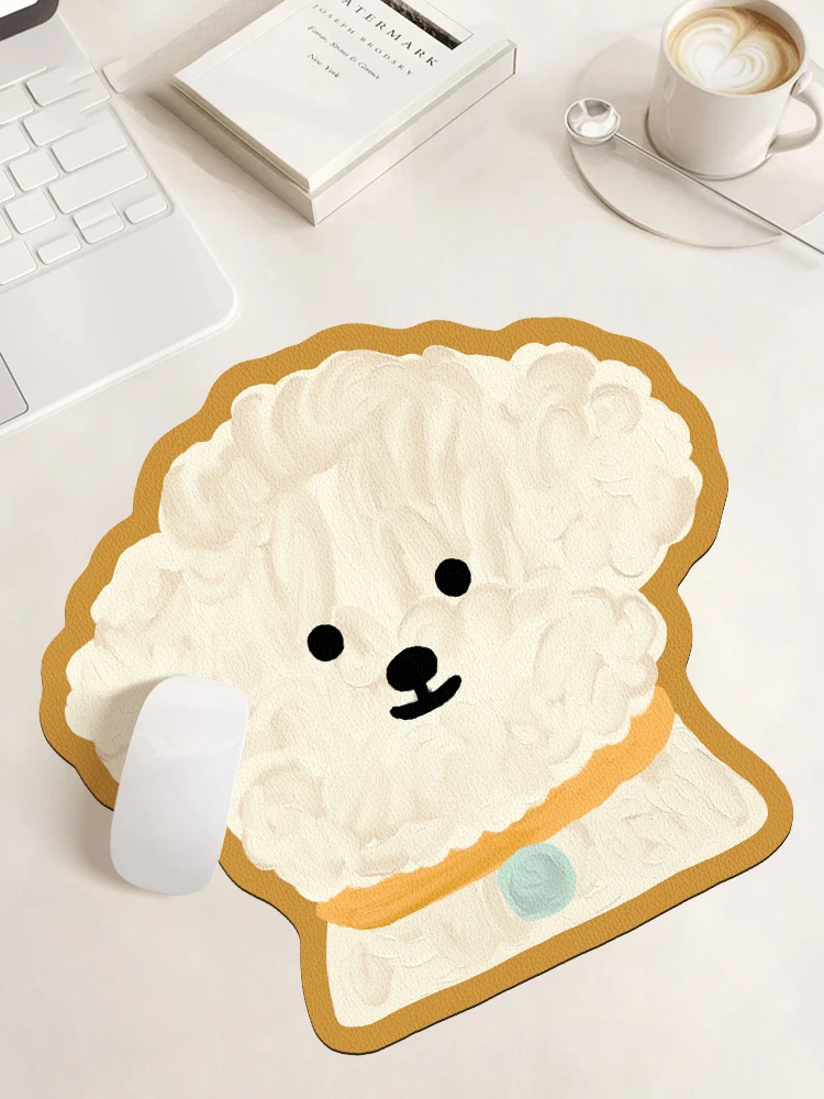 

Cartoon illustration dog shaped leather mouse pad for girls, portable mouse pad for office waterproof desk pad