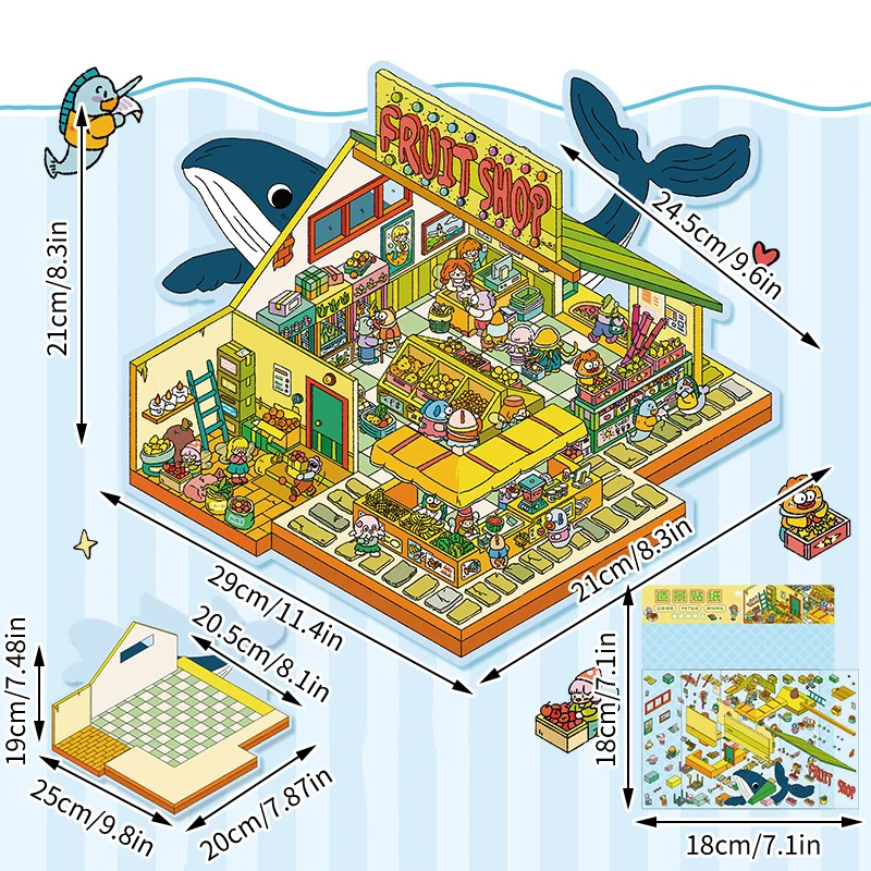 การ์ตูนภูมิทัศน์สติกเกอร์ฉาก 3D DIY ของเล่นเกมสติกเกอร์เทศกาลของขวัญวันเกิดสําหรับเด็กสาว