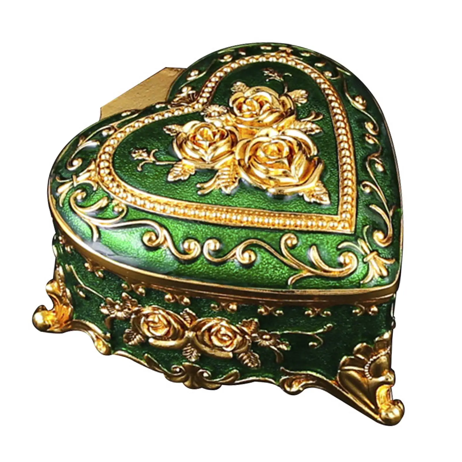 

Heart Jewelry Box Exquite Metal Keepsake Box for Necklace Rings Home Decor Green