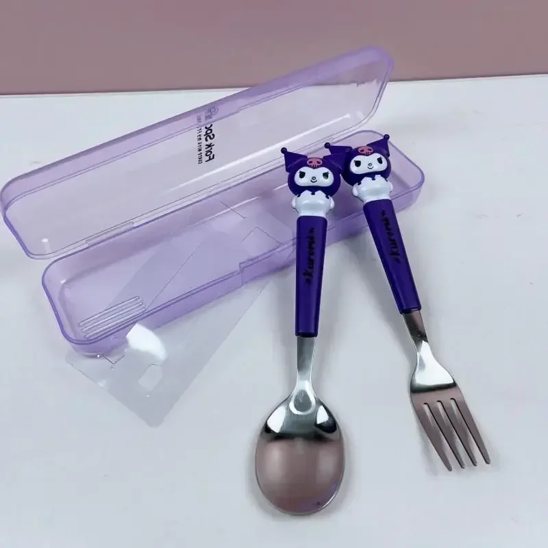 Kuromi  Hello Kitty Spoon Fork 2 Piece Set Cute Sanrio Pompompurin My Melody Stainless Steel Child Tableware Kitchen Supplies image 4