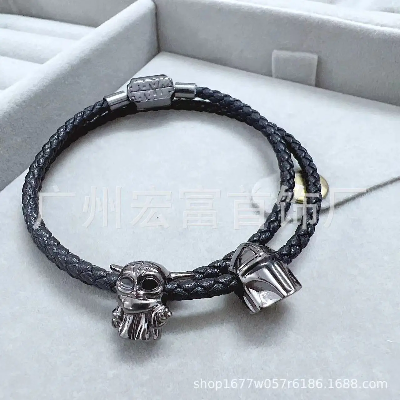 Pan S925 Silver Planet Series Black Leather Rope Set DIY Accessories Beaded Bracelet