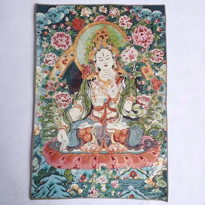 

Tibetan Embroidery Thangka Home Decor Wall Art Religious Thangka Tapestry Picture Zang Buddha Statue White Tara Embroidery Gold
