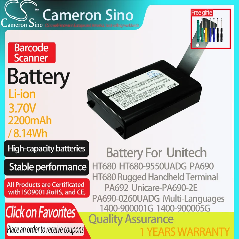 CameronSino Battery for Unitech HT680 PA690 HT680-9550UADG Unicare-PA690-2E fits Unitech 1400-900001G Barcode Scanner battery