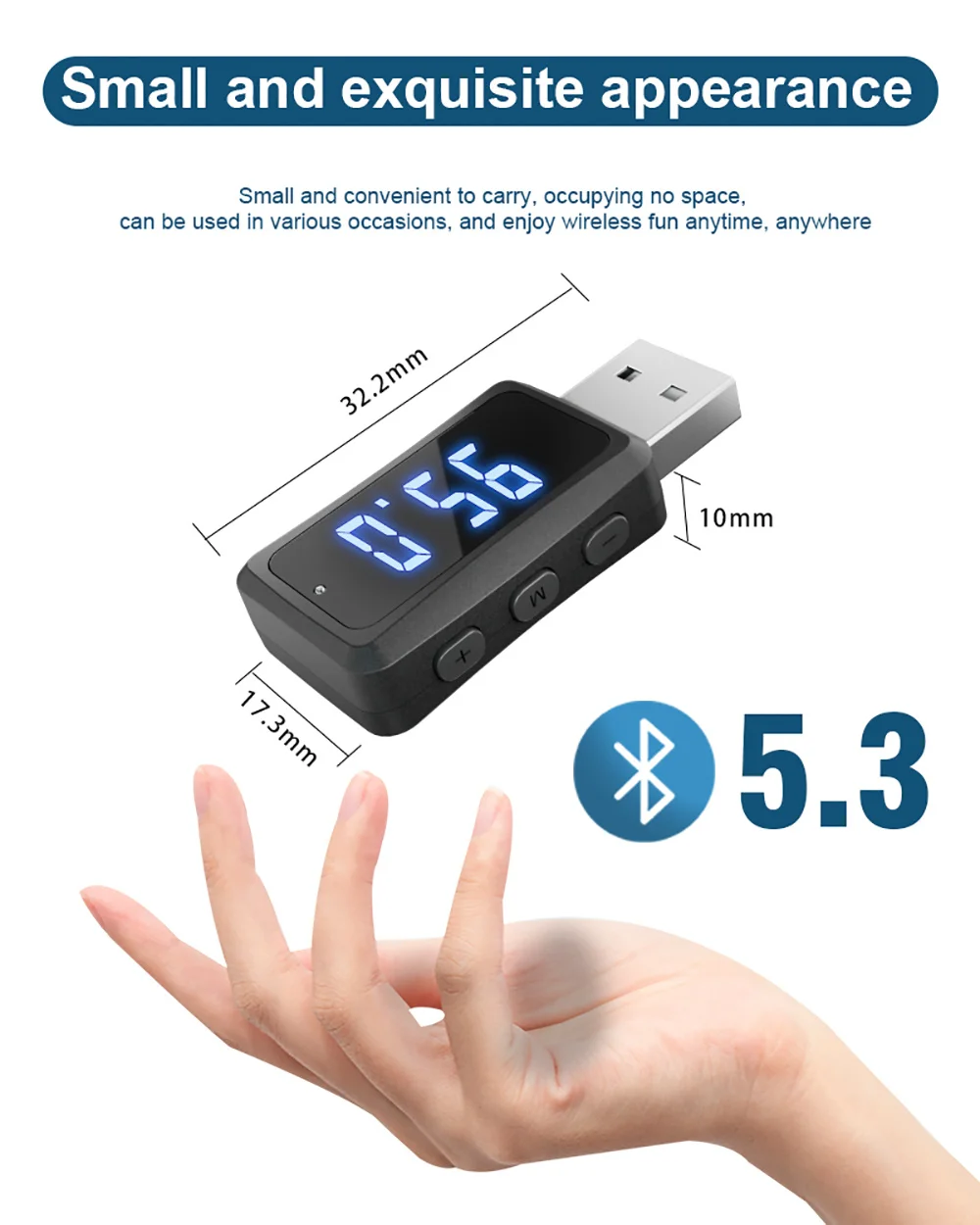 KEBIDUMEI 2IN1 Car Bluetooth 5.3 Receiver FM Transmitter USB Audio Adapter Hands-free Music Wireless Adapter Auto Accessories