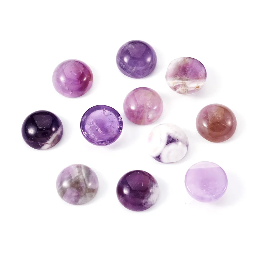 50pcs Natural Stone Cabochon Beads 10mm Half Round Rose Quartzs Amethysts Cameo Flat Back Bead For Earrings DIY Jewelry Making