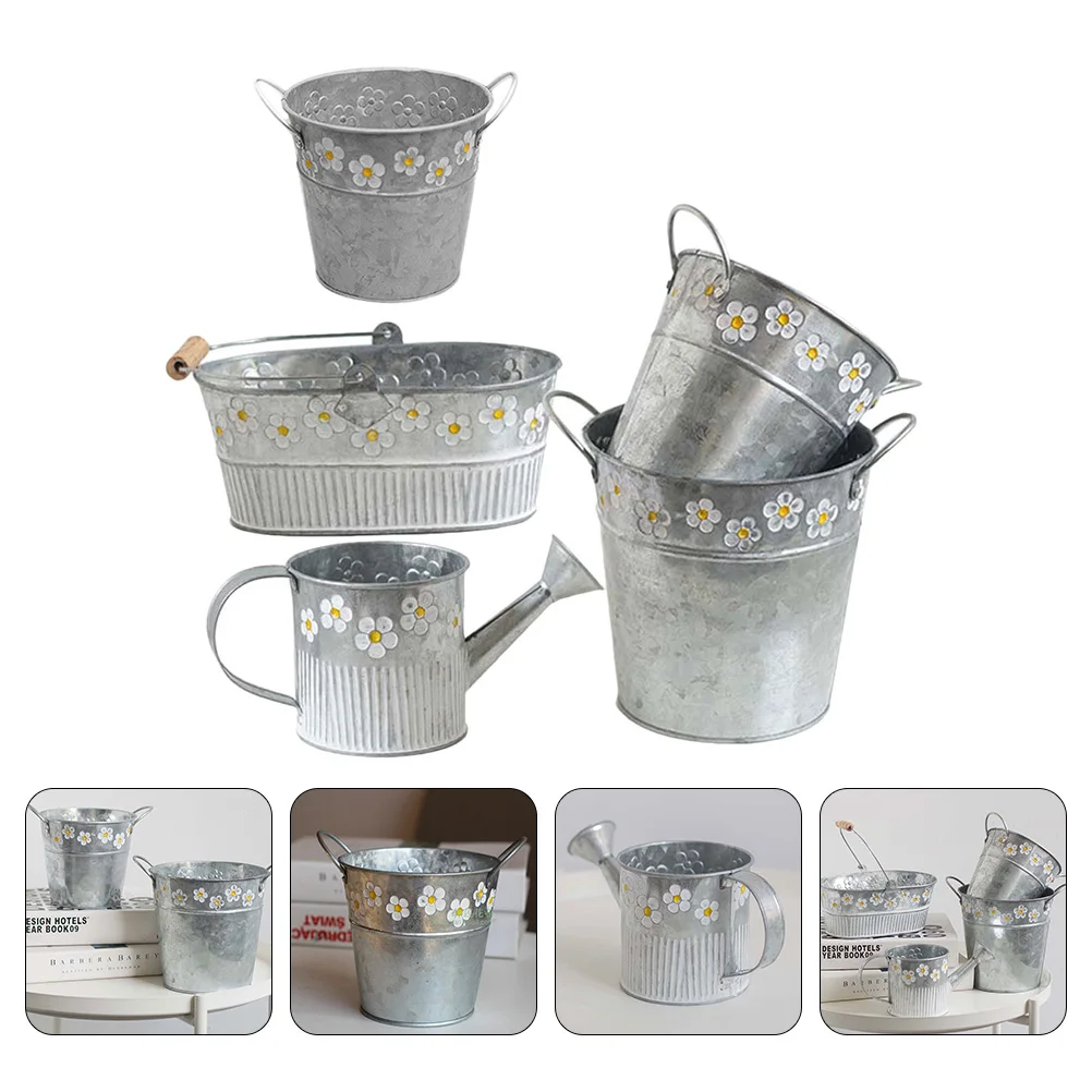 

5pcs Vintage Iron Flower Bucket Decoration Retro Decorative Holder Farmhouse Gardening Planter Wrought