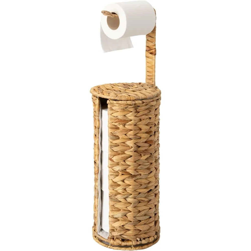 

Freestanding Wicker Toilet Paper Holder with Storage, Farmhouse Style Covered Stand