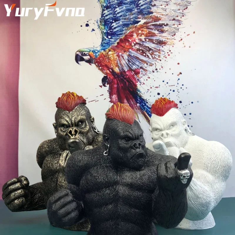 Nordic Style Resin Crafts Fury Gorilla Statue Sculpture Decoration Home Living Room TV Cabinet Decoration Accessories Gift