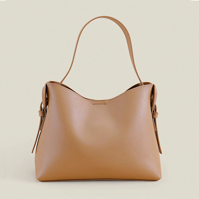

Women's Genuien Leather Handbag Luxury Deisgner Ladeis Shoulder Crossbody Commuter Bucket Bag Cowhide Female Large Capacity Tote