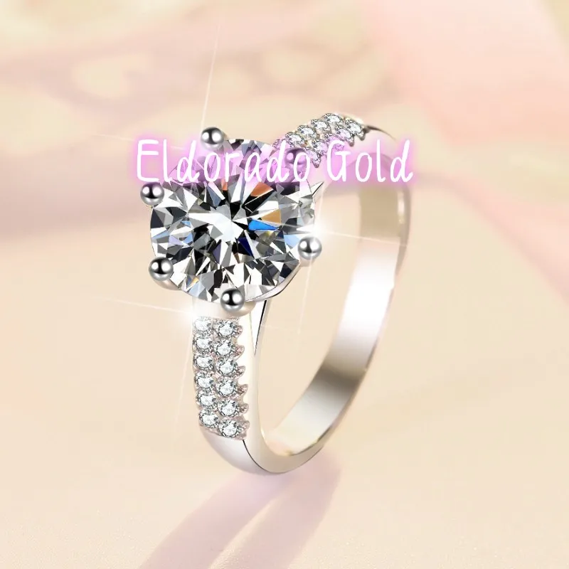 

Eldorado Gold Eldorado Gold Moissanite 3 Carat PT950 Platinum Six-Prong Crown Women's Ring - Clear moissanite, valuable platinu