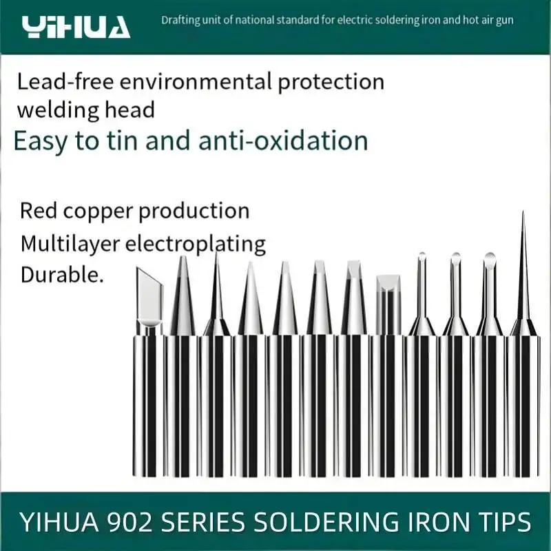 YIHUA 902 Series Soldering Iron Tip High Thermal Conductivity Long Lifespan with 995D+-I 938BD+-I 853AAA+-I Professional Repairs