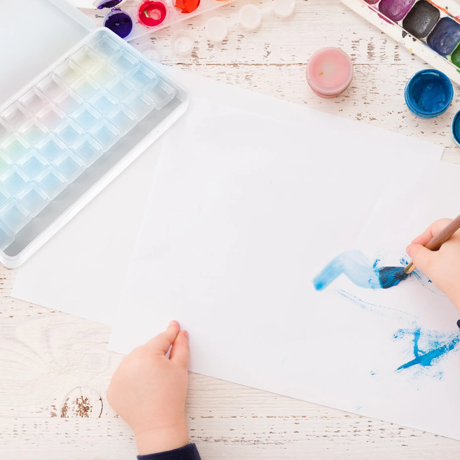 

1Set Watercolor Box Lightweight Iron Storage Box Empty Plastic Pans Easy Clean Paint Palette for Acrylic Watercolors