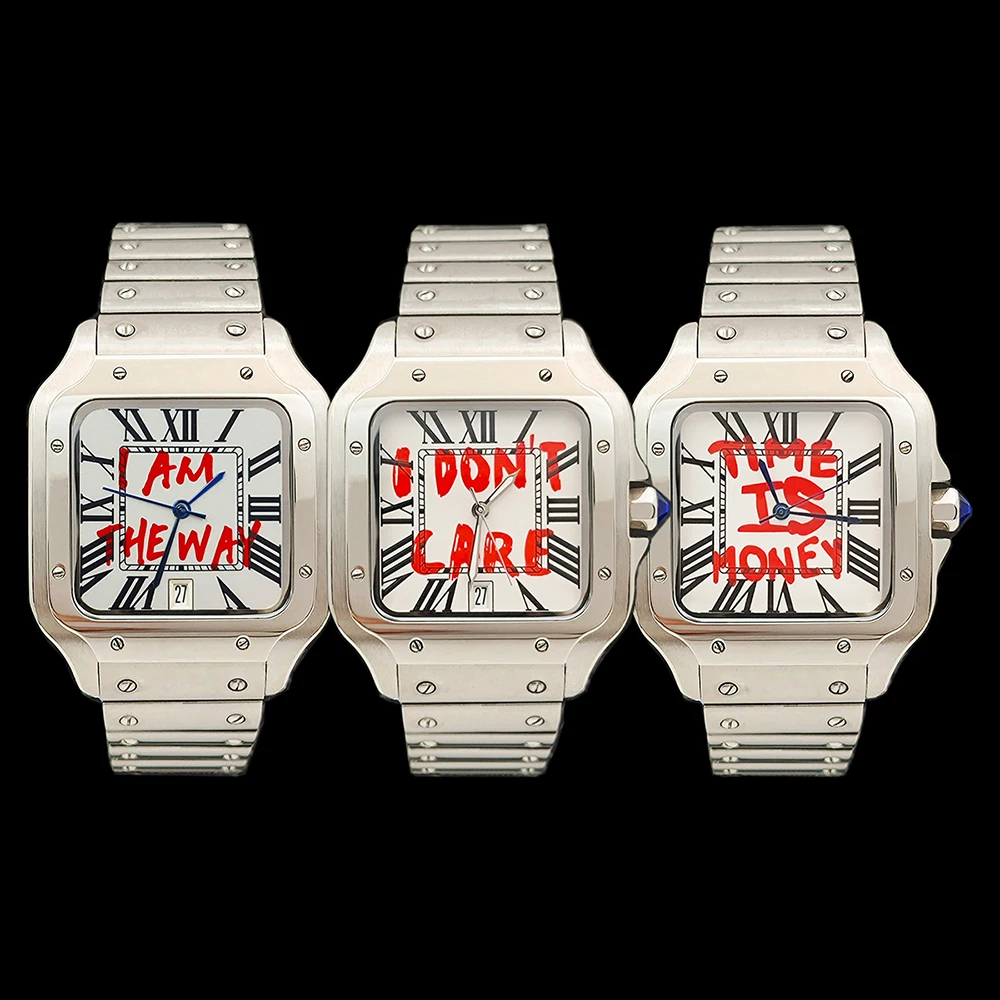 Jam Tangan Santos 38MM Jam Tangan NH35 Jam Tangan Pria Logo Kustom Jam Tangan Persegi Jam Tangan Pria Baja Tahan Karat Gerakan NH35
