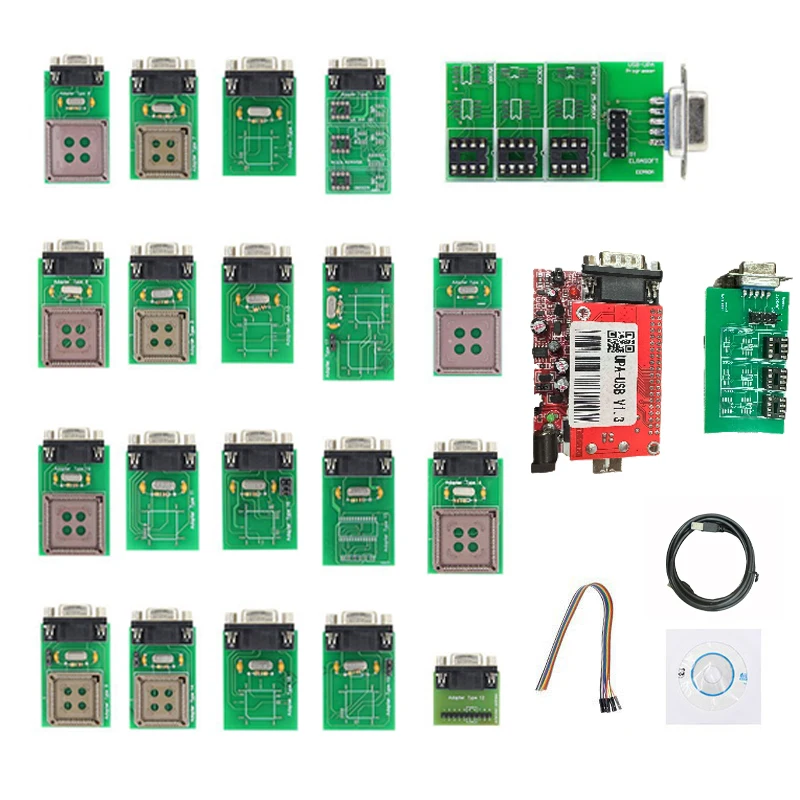 

Главный блок программатора UPA USB V1.3 и UPA-19, полный комплект настройки чипа ЭБУ с 19 адаптерами для автомобильного программирования EEPROM/Flash