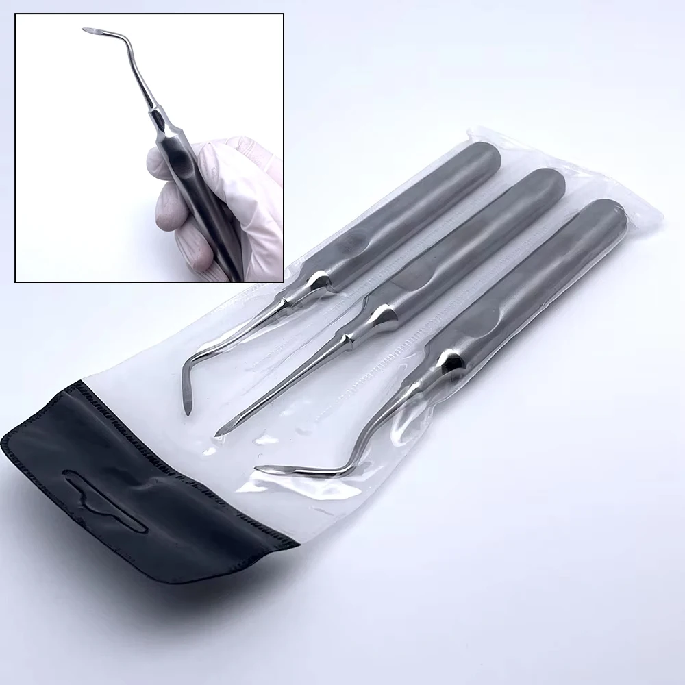 3Pcs Teeth Extraction Tooth Extracting Forceps Curved Root Lift Elevator Stainless Steel Dental Tools
