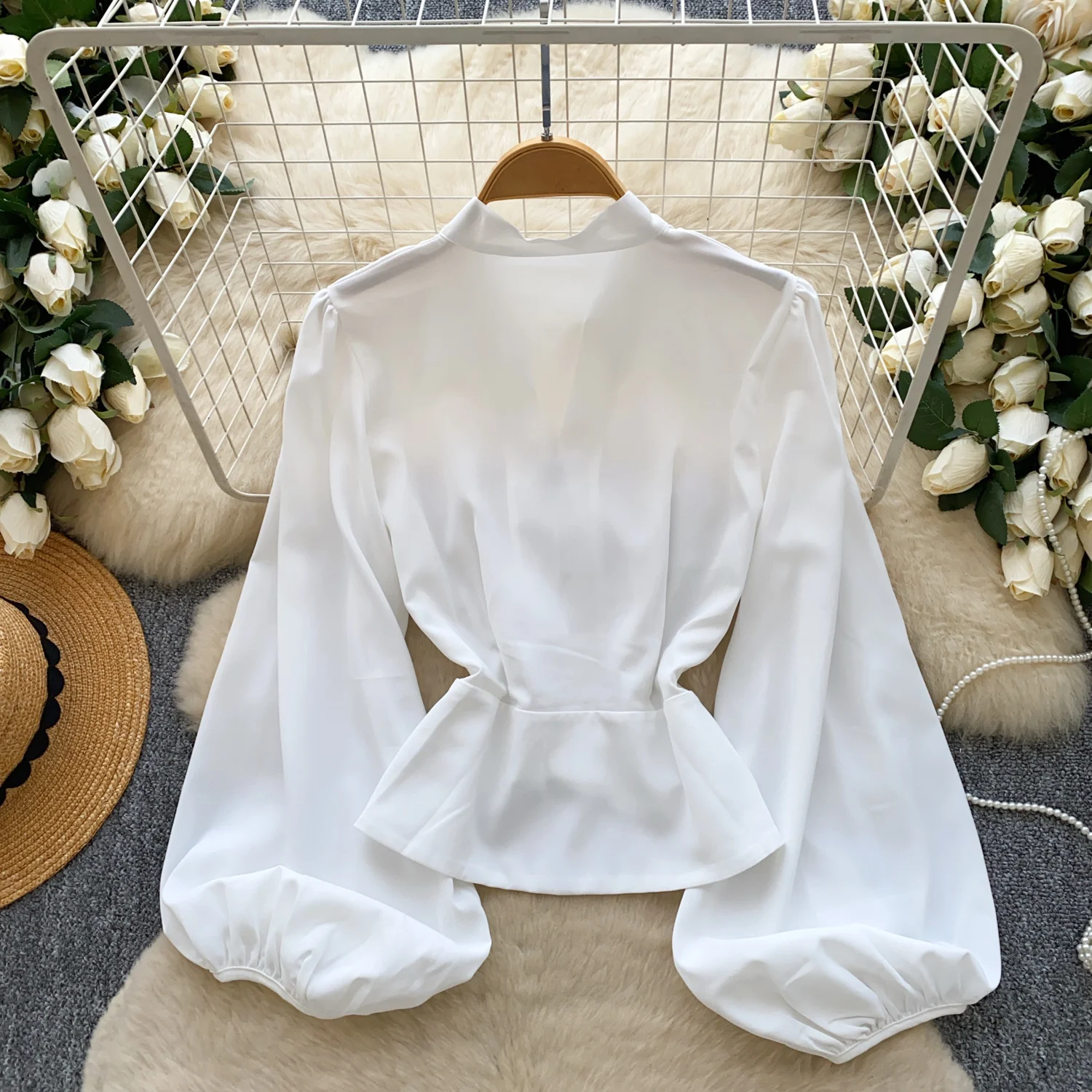 Blusa holgada de manga larga con manga acampanada Vintage, moda coreana, camisa sexi de oficina para mujer, Blusa para mujer