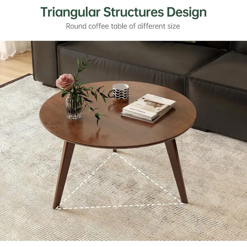 100% Solid Oak Wood Coffee Table Set, Round Coffee Table Combo Side Table w/Solid Wood Legs, Mid Century Table Sturdy Tables for