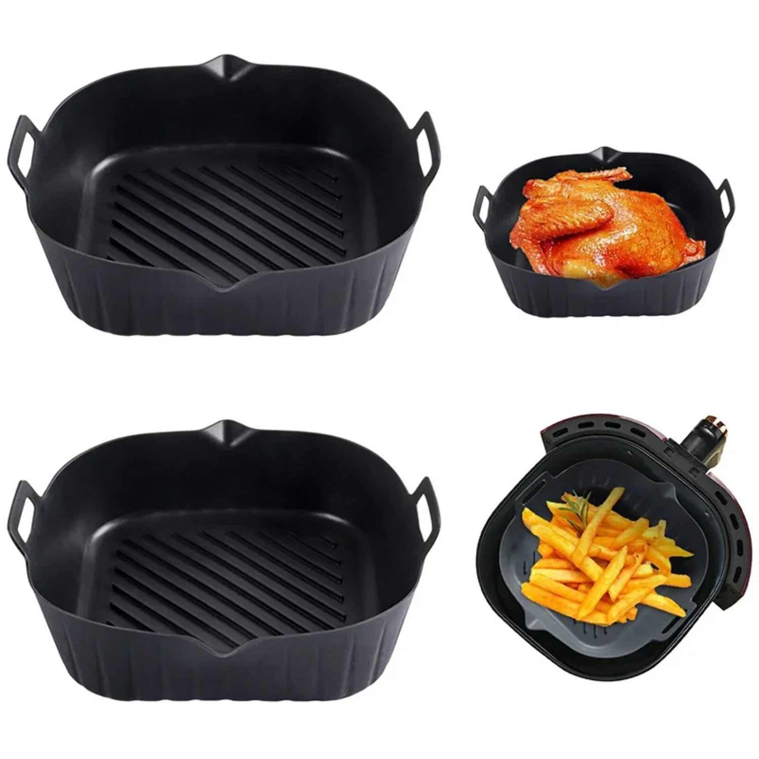 Air Fryer Tray Silicone Mold  Air Fryer Liner Basket Reusable Oven Baking Tray Non-stick Pizza Grill Pan Kitchen Accessories