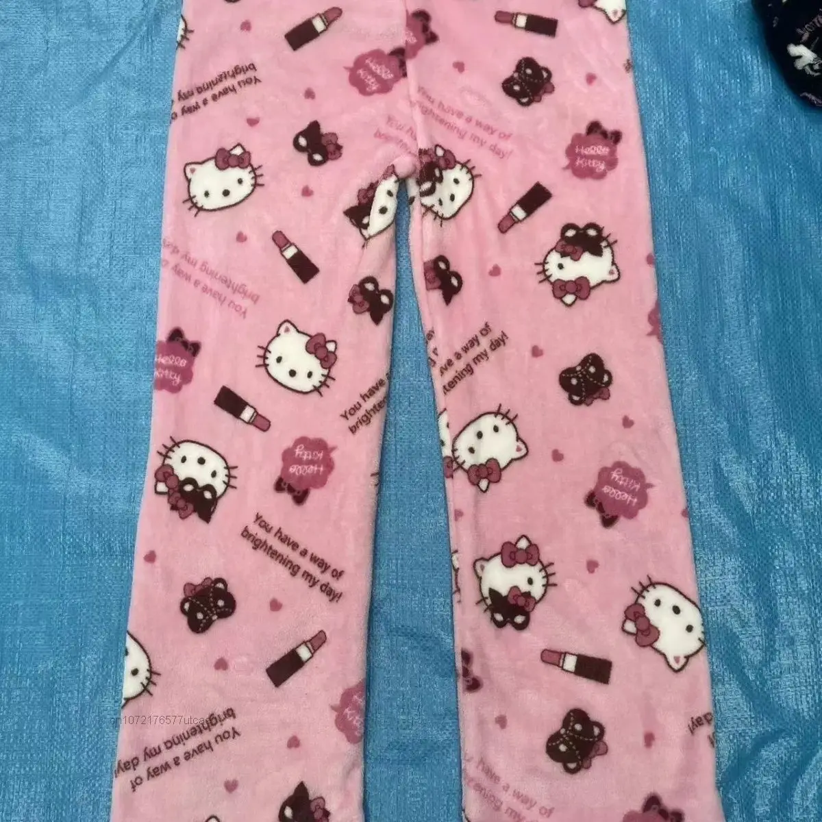 Sanrio Cute Cartoon Hello Kitty Kuromi Plush Warm Pajama Pants For Women In Autumn & Winter, Plush Insulation, Casual Home Pants