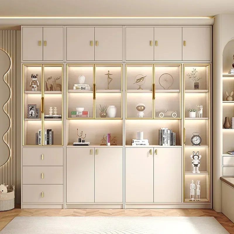 Luxury Sideboards Bookcase Nordic Glass Doors Wall Storage Wine Cabinet Dust Proof Living Room Display Buffet Cabinet Furniture