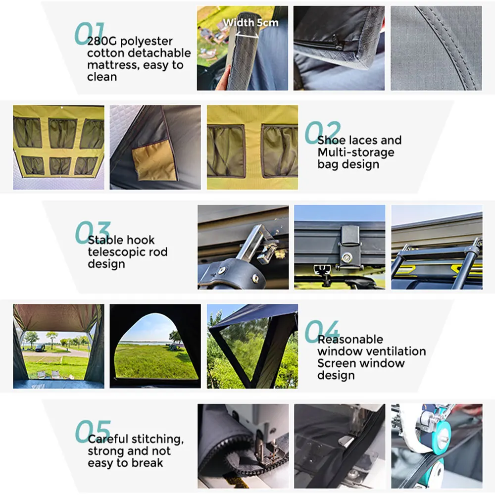 Tienda de techo delgada y ligera a precio de fábrica, tienda de campaña de aluminio para techo de coche, tienda de techo de carcasa dura para coche