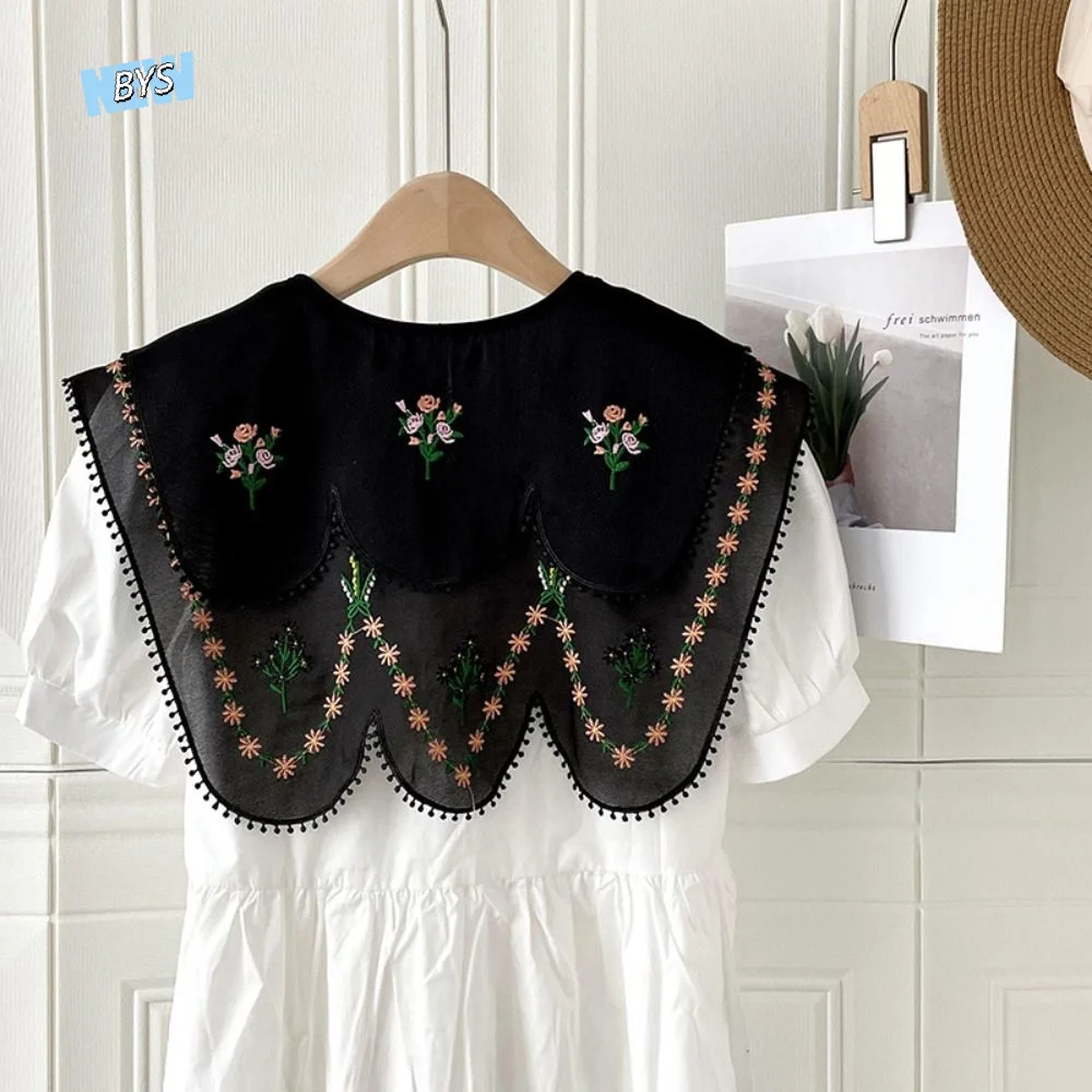 

Cape Embroidered Floral Fake Collar Embroidery Countryside Style Lace Blouse False Collars Cloak Blouse Shoulders Decoration