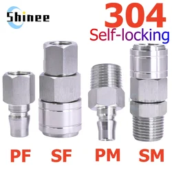 Pneumatic Fitting 304 Stainless Steel C Type Self locking Hose Quick Connector High Pressure Coupler Plug PF SF PM SM 20/30/40
