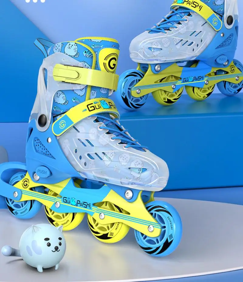 Size 31 32 33 - 42 Roller Skates Adjustable Elastic Pu Inline Pvc Sneakers Rollers For Kids Roller Skating Shoes Patines 4 Rodas