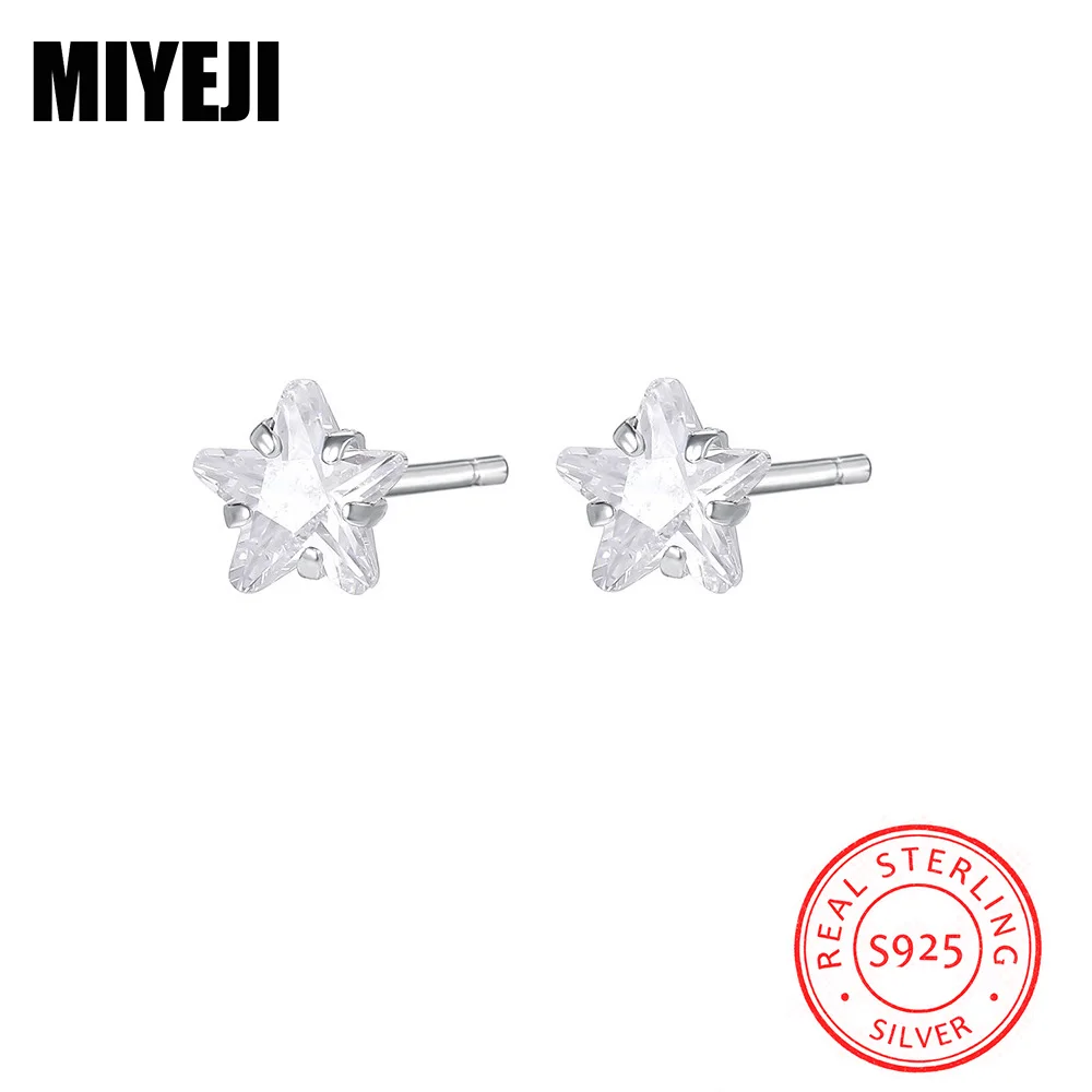 MIYEJI 100% Real 925 Sterling Silver Zircon Star Mini Stud Earrings For Women Party Daily Wear Classic Fine Jewelry Gift