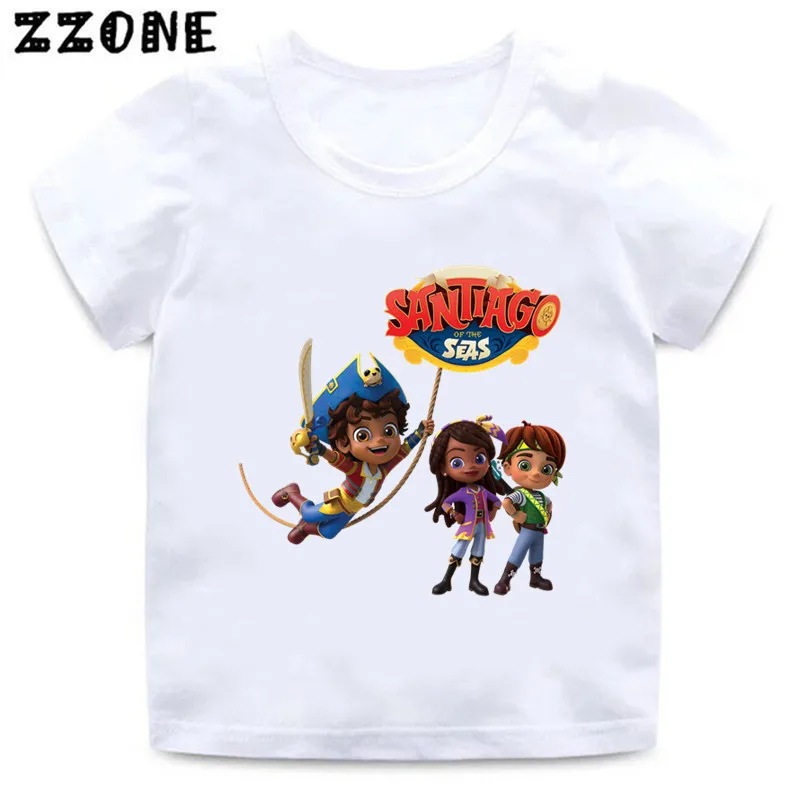 Obral besar kaus anak-anak motif kartun Santiago dari laut pakaian anak perempuan lucu T shirt bayi laki-laki atasan anak-anak musim panas, ooo5877