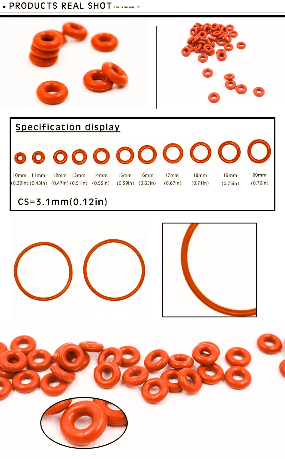 O-ring thickness 1.5/2/3.1mm  silicone red sealing temperature resistant gasket rubber ring complete in specifications1