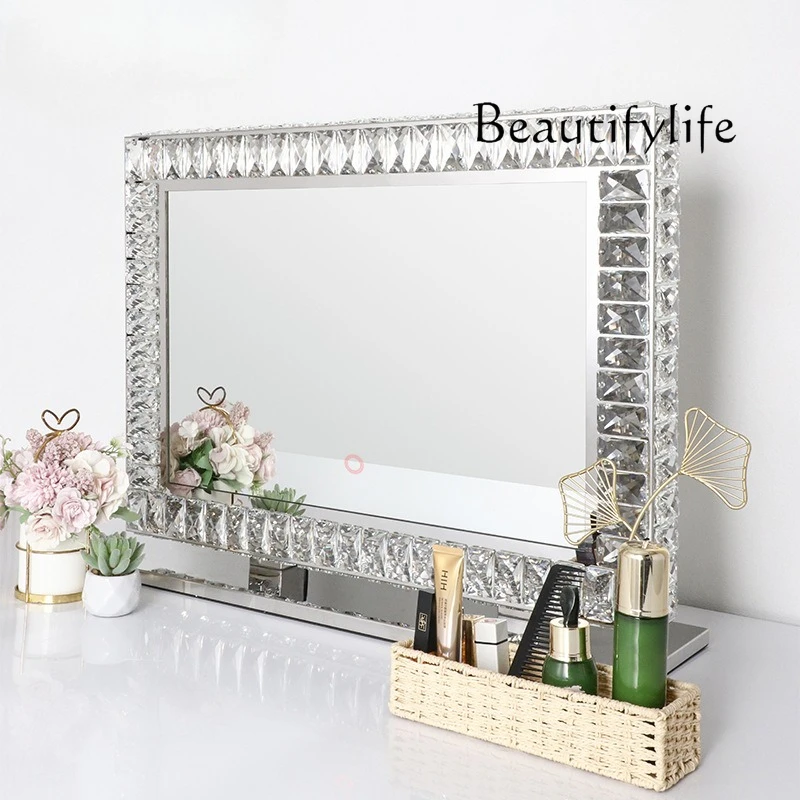 Crystal makeup household lamp vanity mirror desktop desktop girl heart light luxury intelligent fill light mirror