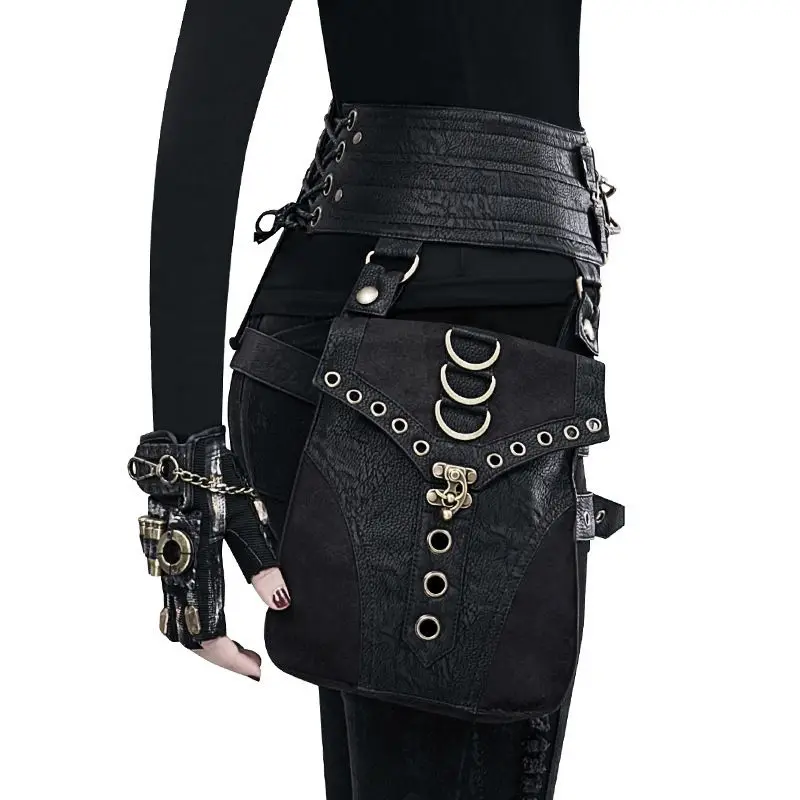 Original Steampunk PU Leather Women's Bag, Retro Waist, Fanny Pack, Rivet Splicing, Heavy Industry Design
