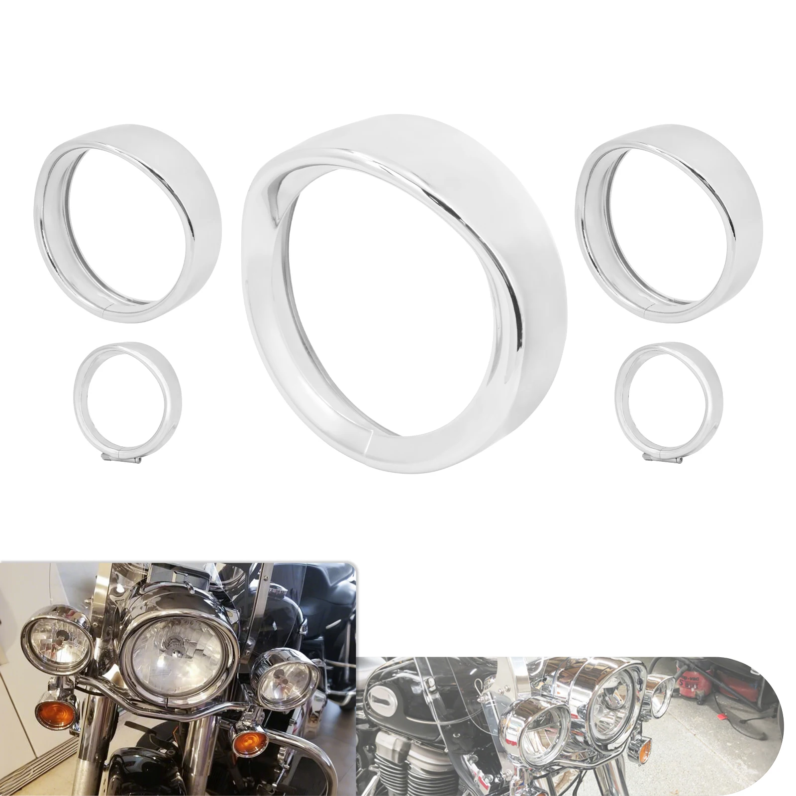 Dekorativer Chrom-7-Zoll-Scheinwerfer für Motorräder, 4,5-Zoll-Nebelscheinwerfer-Visier, Blinker-Zierring-Set für Harley Touring, schneller Versand