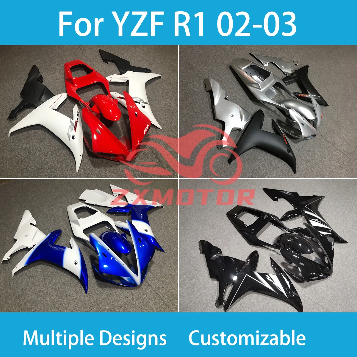 

Aftermarket Fairings for Yamaha YZF R1 02 03 Motorcycle Prime ABS Painted Fairing Kit Injection Molding Fit R 1 2002 2003 New