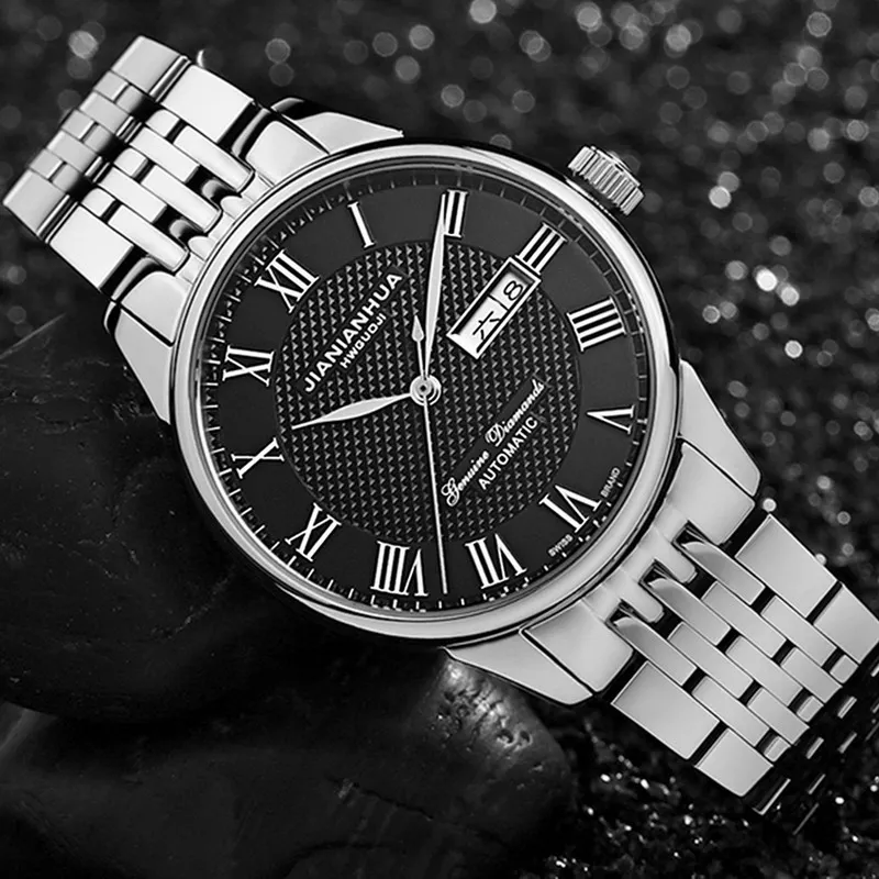 Switzerland CARNIVAL Brand Luxury Automatic Mechanical Men's Watches Sapphire Waterproof Dual Calendar Full Steel Clock C8605G-2
